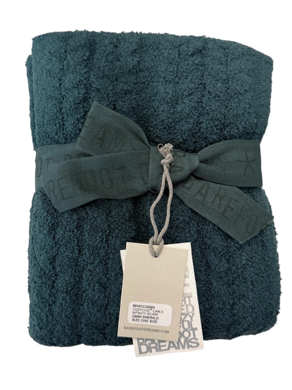 Barefoot Dreams CozyChic Cable Infinity Scarf in Dark Emerald One Size NWT